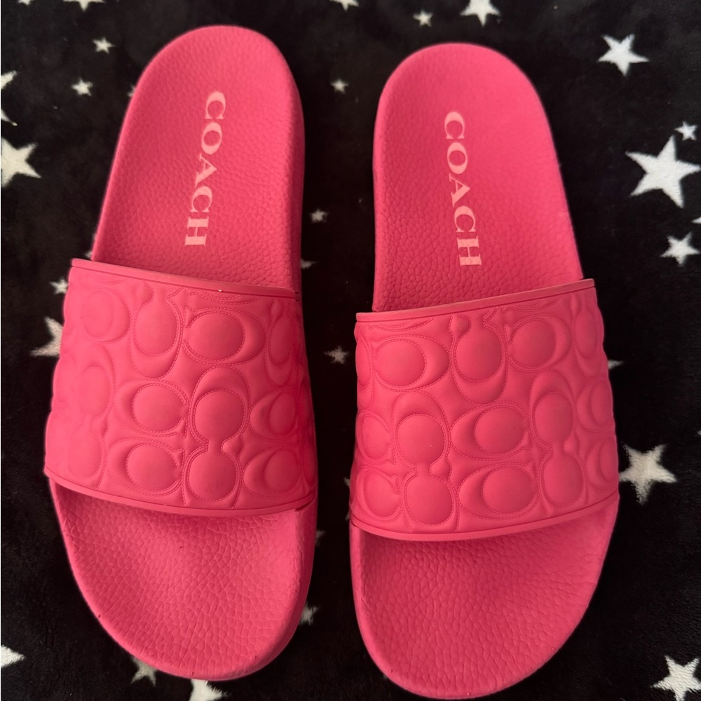 Coach Vibrant Pink Embossed Slides
